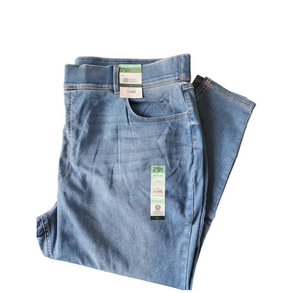 Terra & Sky Plus Size 4X 28W-30W Pull On Skinny Jegging Sloan Blue Denim Jeans